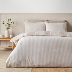 Catherine Lansfield Banded Stripe Reversible Double Duvet Cover Set With Pillowcases Natural - thumbnail 2