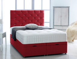 Comfy Deluxe 2Ft6 Small Single Red Chenille   Foot Lift Ottoman Bed With Headboard & Mattress