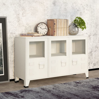 Walplus Industrial Sideboard White 105X35X62 Cm Metal And Glass - image 1