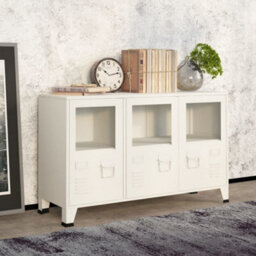 Walplus Industrial Sideboard White 105X35X62 Cm Metal And Glass