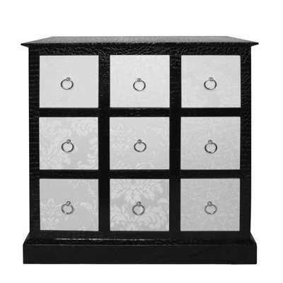 Orsina Crocodile Black Leather Effect 9 Drawer Cabinet, Corner Cabinet Storage, Storage Cabinet For Living Room