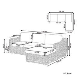 Beliani Garden Corner Sofa 3 Seater Briatico Left Hand Rattan Natural - thumbnail 3