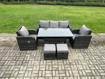 Fimous Rattan Garden Furniture 6 Piece Grey Patio Furniture Set Patio 7 Seater Set Outdoor Rectangular Table And Chairs - image 1