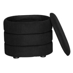 Urbn-Living Urbnliving Height 38Cm Soft Velvet Oval Black Ottoman Storage Pouffe Footstool Dressing Vanity Chair - thumbnail 3
