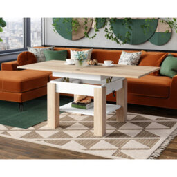Heze Furniture Clara 2 In 1 Extending Coffee / Dining Table 75-150Cm - Sonoma Oak / White - thumbnail 2