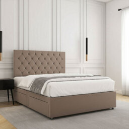 REGIONAL FURNISHINGS Mink Plush Velvet Divan Bed Set Upholstered With 24Inch Headboard 2Drawersfootend & Mattress In 4Ft 4Ft6 5Ft 6Ft Sizes - thumbnail 3
