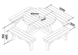 Mg Timber Products: Premium Quality, 8 Seater Round Picnic Bench, Pub Table. Made From Pressure Treated, Swedish Redwood. - thumbnail 5
