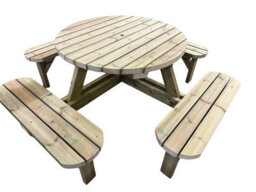 Mg Timber Products: Premium Quality, 8 Seater Round Picnic Bench, Pub Table. Made From Pressure Treated, Swedish Redwood. - thumbnail 6