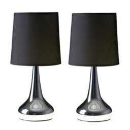 Valuelights Teardrop Pair Of Chrome Touch Table Lamps With Black Shade