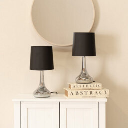 Valuelights Teardrop Pair Of Chrome Touch Table Lamps With Black Shade - thumbnail 2
