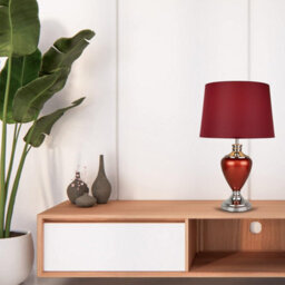 Lighting Supermarket Hepburn Large Ceramic Table Lamp Red Fabric Shade Shiny Red Chrome Finish 58Cm - thumbnail 2