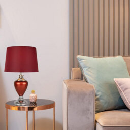 Lighting Supermarket Hepburn Large Ceramic Table Lamp Red Fabric Shade Shiny Red Chrome Finish 58Cm
