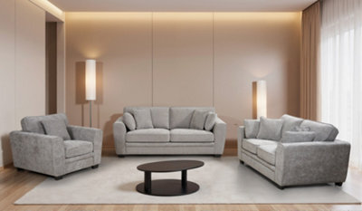 Grey Chenille Fabric 3 + 2 + 1 Seater Sofa And Armchair Set For Living Room Bertie - image 1