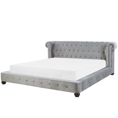 Beliani Bed Velvet Cavaillon 180 X 200 Cm (Eu Super King) Light Grey - image 1