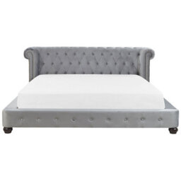 Beliani Bed Velvet Cavaillon 180 X 200 Cm (Eu Super King) Light Grey - thumbnail 4