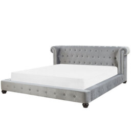 Beliani Bed Velvet Cavaillon 180 X 200 Cm (Eu Super King) Light Grey - thumbnail 1