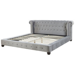 Beliani Bed Velvet Cavaillon 180 X 200 Cm (Eu Super King) Light Grey - thumbnail 6