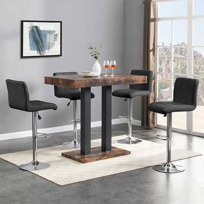 Furniture in Fashion Caprice Small Rustic Oak Wooden Bar Table 4 Coco Black Stools - image 1
