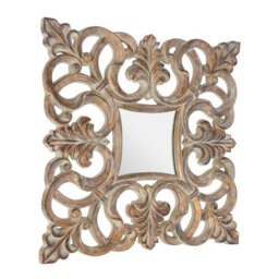 Orsina Coastal Wall Mirror With Weathered White Wood Effect,square Mirror With Floral Vine Border For Gifting - thumbnail 2