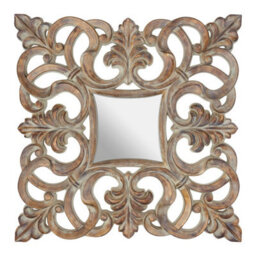 Orsina Coastal Wall Mirror With Weathered White Wood Effect,square Mirror With Floral Vine Border For Gifting