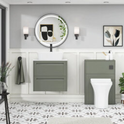 Royal Bathrooms Royal Bathroom Elmore 600mm Matt Green Wall Mounted Bathroom Vanity Unit 2 Drawer Plain White Worktop With Cube Basin - thumbnail 5