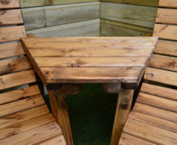 Samuel Alexander 3 Seater Chunky Rustic Wooden Garden Furniture Set With Angled Tray & Burgundy Cushions - thumbnail 5