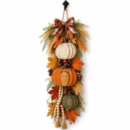 Amorly Rustic Wooden Pumpkin Door Hanging With Warm Led Lights, Fall Swags For Front Door Hanging Pumpkin Decorations For Porch, Entryway - thumbnail 8