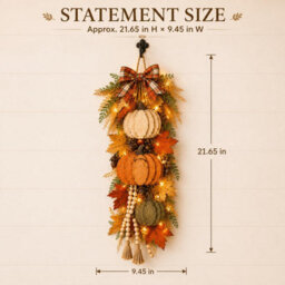 Amorly Rustic Wooden Pumpkin Door Hanging With Warm Led Lights, Fall Swags For Front Door Hanging Pumpkin Decorations For Porch, Entryway - thumbnail 6