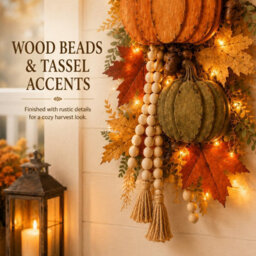 Amorly Rustic Wooden Pumpkin Door Hanging With Warm Led Lights, Fall Swags For Front Door Hanging Pumpkin Decorations For Porch, Entryway - thumbnail 5