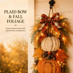 Amorly Rustic Wooden Pumpkin Door Hanging With Warm Led Lights, Fall Swags For Front Door Hanging Pumpkin Decorations For Porch, Entryway - thumbnail 4