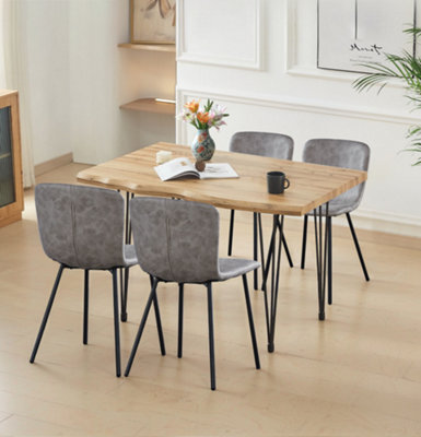 Hallowood Furniture Cullompton Large Dining Table 120Cm With 4 Taupe Leather Effect Chairs - image 1