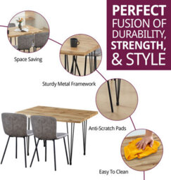 Hallowood Furniture Cullompton Large Dining Table 120Cm With 4 Taupe Leather Effect Chairs - thumbnail 2