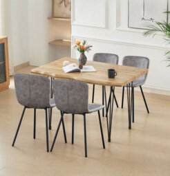 Hallowood Furniture Cullompton Large Dining Table 120Cm With 4 Taupe Leather Effect Chairs - thumbnail 1