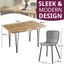 Hallowood Furniture Cullompton Large Dining Table 120Cm With 4 Taupe Leather Effect Chairs - thumbnail 3
