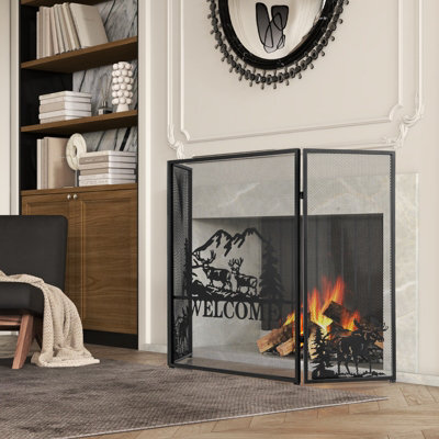 Costway 3-Panel Fireplace Folding Spark Guard Screen Decorative Mesh Fireplace Barrier - image 1