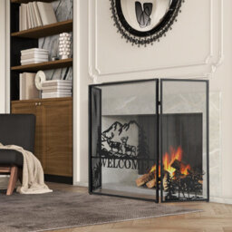 Costway 3-Panel Fireplace Folding Spark Guard Screen Decorative Mesh Fireplace Barrier - thumbnail 1
