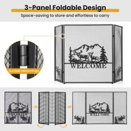 Costway 3-Panel Fireplace Folding Spark Guard Screen Decorative Mesh Fireplace Barrier - thumbnail 6