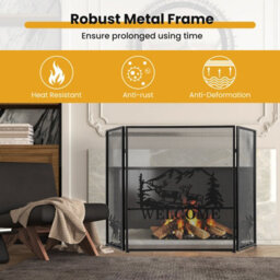 Costway 3-Panel Fireplace Folding Spark Guard Screen Decorative Mesh Fireplace Barrier - thumbnail 5