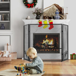 Costway 3-Panel Fireplace Folding Spark Guard Screen Decorative Mesh Fireplace Barrier - thumbnail 4