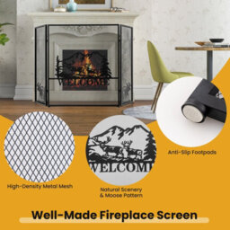 Costway 3-Panel Fireplace Folding Spark Guard Screen Decorative Mesh Fireplace Barrier - thumbnail 8