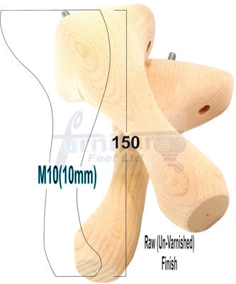 L&F Queen Anne Wooden Legs 150mm High Set Of 4 Raw Wood Replacement Furniture Feet Chairs Sofas Footstools M10 (10mm) - image 1