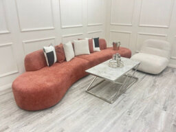 Stratus Interiors Miami Boucle Corner Sofa Curved Cinema Style - Blush Orange-6 Seater