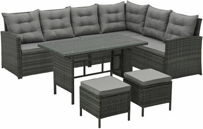 Evre Grey 8 Seater Garden Rattan Furniture Corner Dining Set Monroe Table Sofa Bench Stool & Cover - image 1