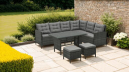 Evre Grey 8 Seater Garden Rattan Furniture Corner Dining Set Monroe Table Sofa Bench Stool & Cover - thumbnail 7