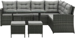 Evre Grey 8 Seater Garden Rattan Furniture Corner Dining Set Monroe Table Sofa Bench Stool & Cover - thumbnail 5