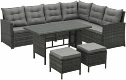 Evre Grey 8 Seater Garden Rattan Furniture Corner Dining Set Monroe Table Sofa Bench Stool & Cover - thumbnail 3