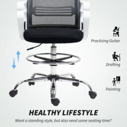 Homcom Draughtsman Chair, Mesh Ergonomic Drafting Chair, Black - thumbnail 4