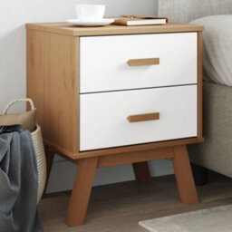 Berkfield Bedside Cabinet Olden White And Brown Solid Wood Pine - thumbnail 1