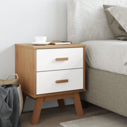 Berkfield Bedside Cabinet Olden White And Brown Solid Wood Pine - thumbnail 3