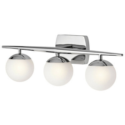 Stylish Ip44 3 Bulb Wall Light With Satin Etched Opal Globes And Polished Chrome Finish